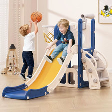6-In-1 Toddler Slide, Indoor  Outdoor Play Center with Basketball and Telescope
