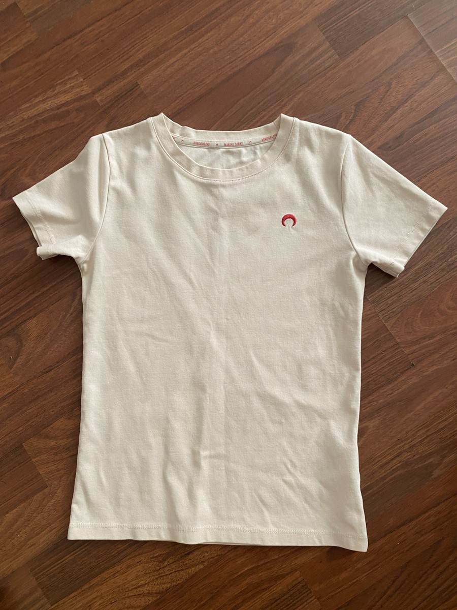 Marine Serre Iconics Crescent Moon Tee ivory beige Size M Borderline Cotton Top