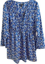J. CREW Blue Floral Tiered Tie Front Smocked Beach Dress Cover Up Cotton (M)NWOT