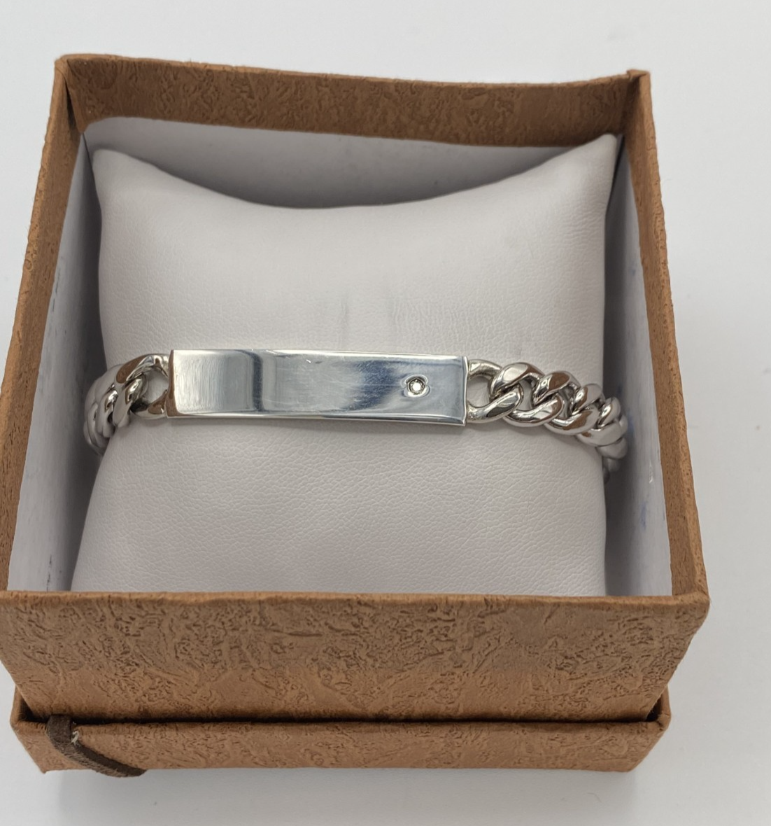 Sterling Silver WEH Walter E Hayward ID Bracelet Clear Stone VTG