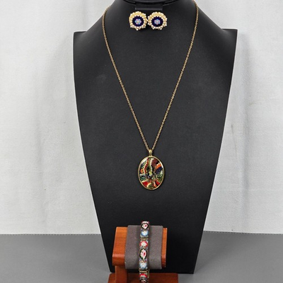 #ad #ad VTG Italian Micro Mosaic Mixed Jewelry Set Necklace Bracelet Earrings Gold Tone $159.96