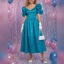 Union Made Vintage 80s Teal Taffeta Bridesmaid Party Prom Dress sz 6