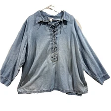 Vintage Avenue Denim Tunic Womens 30/32 Light Wash Lace-Up Boho