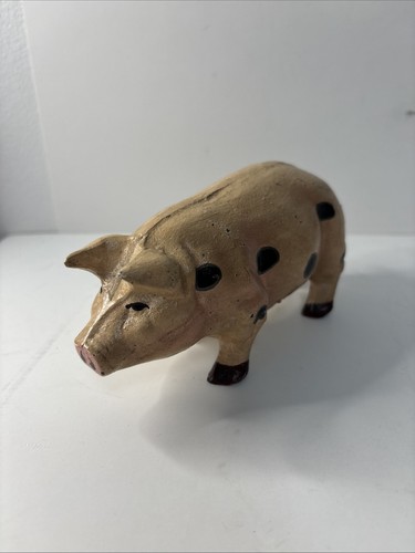 VINTAGE CAST IRON HAND PAINTED 5.5" PIG PAPERWEIGT/DOOR STOPER/ FOLK ART DECOR - Picture 2 of 9