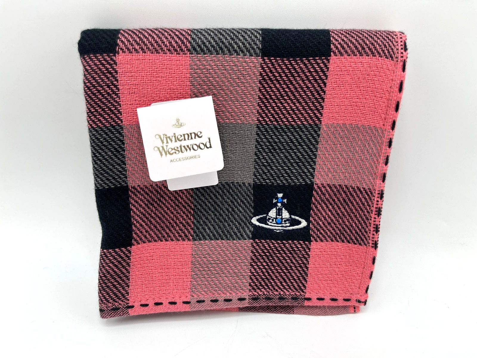 VIVIENNE WESTWOOD Orb Tartan Plaid Check Pocket Square Handkerchief in bag