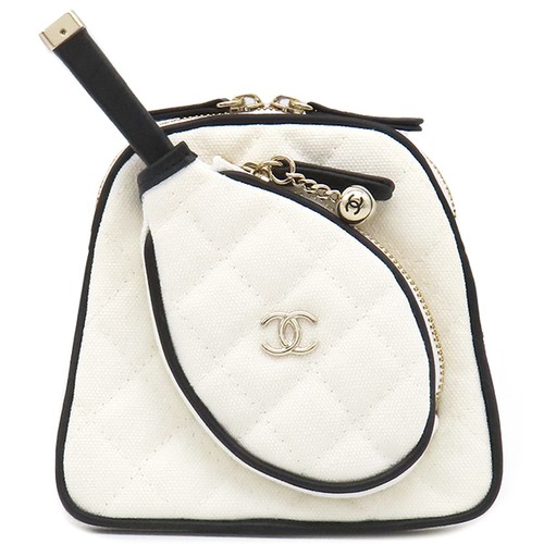 Chanel Shoulder Bag Chain Canvas White Mini Tennis Racket Coco Mark AP3150 71137