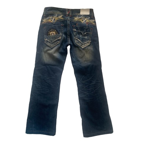 STUDIO R.P RED PEPPER Y2K Bootcut Denim Jeans Size 28 Indigo Embroidered Grunge