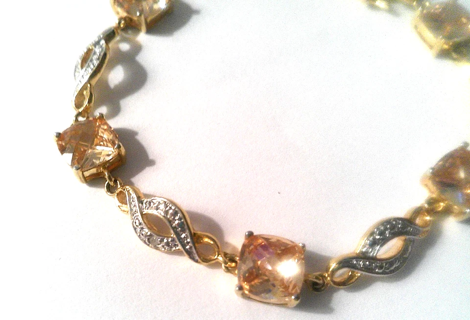 Brazalete tenis amarillo citrino y piedra circonita cúbica brillante plata longitud 7,75 Foto 2 de 4