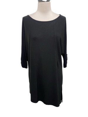 Clara Sun Woo Round Neck 3/4 Sleeve Stretchy Pullover Shift Dress Black Small
