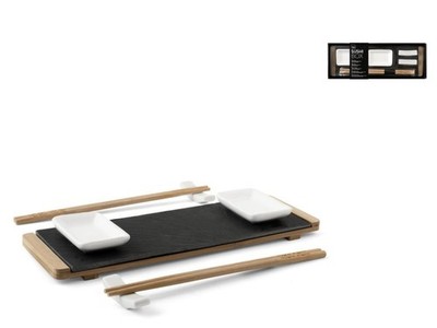 Sushi Box 10 Pieces In Slate And Bamboo 10x30 Cm H&H