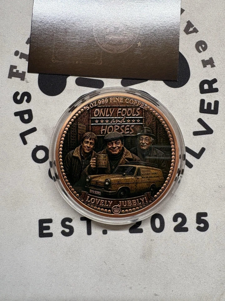 5oz .999 Copper Only Fools & Horses Round Colourised Encapsulated With Coa - Image 1 of 4