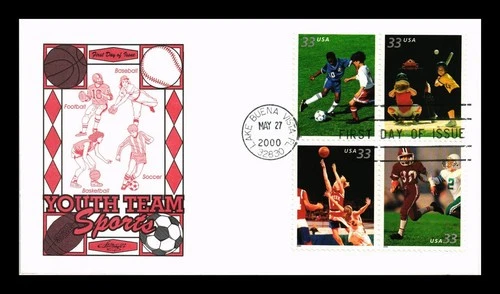 ARTMASTER US COVER FIRST DAY OF ISSUE YOUTH TEAM SPORTS BLOCK OF 4