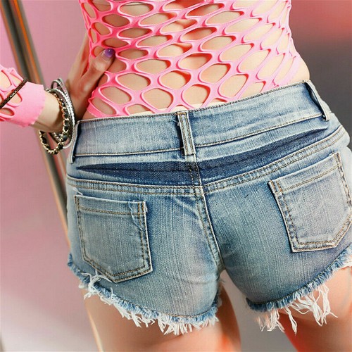 Pantaloncini jeans donna sexy hotpants mini jeans vita bassa effetto invecchiato slim fit - Foto 11 di 11
