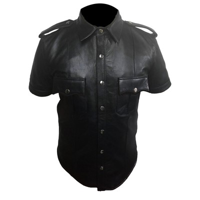 Camicia DA UOMO POLICE uniforme in Pelle Vera Agnello Reale Pecora Nera