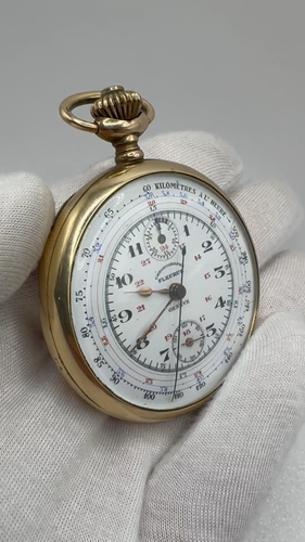 Antique Swiss Pocket Watch Fleurus Geneve Chronograph Gold Plated Case - Video 1 of 1
