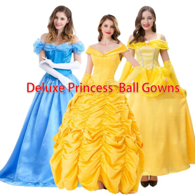 Deluxe Cinderella Princess Costume Women Fairytale Belle Off Shoulder Ball Gowns