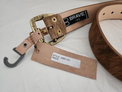 Brave Cai Leather Belt 2965 Brown Hair Size 28 Made in  display picture 2