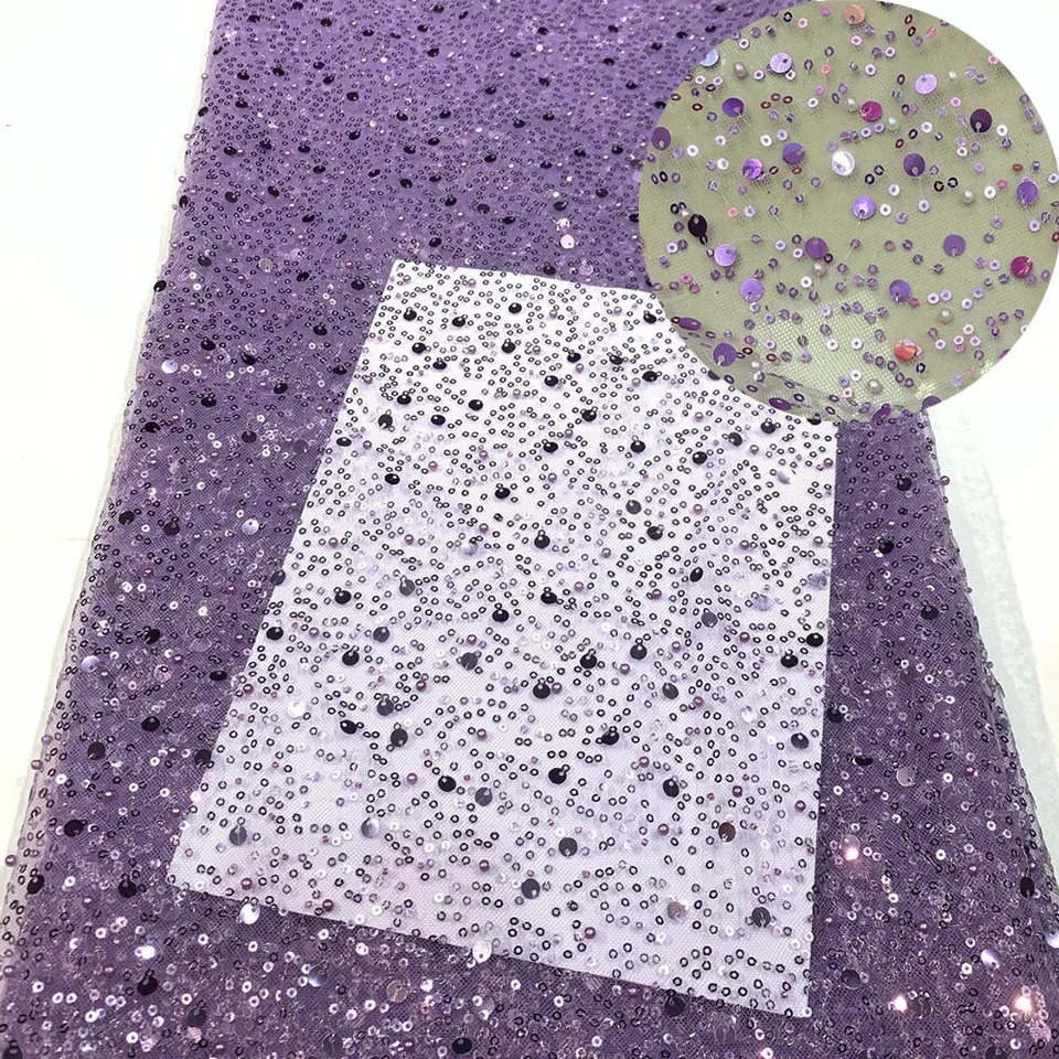 130cm Sparkling Sequin Beaded Lace Mesh Fabric For Wedding Dress Sewing DIY Trim - Image 4 of 4