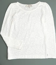 ANN TAYLOR LOFT Long Sleeve Top Cotton Blend Lace XS Off White