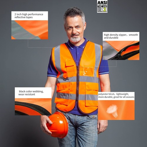 US Safety Work Vest High Visibility Security Reflective Vest With 5 Pockets XL - Picture 5 of 14