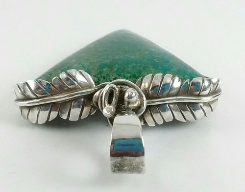Sterling Silver Large Green Jasper Triangle Pendant Pin Brooch Artisan SOM'S - Picture 5 of 9