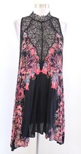 Intimately Free People Marsha Black Floral Lace Mock Neck Mini Slip Dress Size S