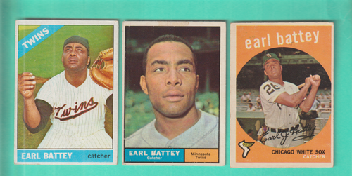 3 TOPPS EARL BATTEY 1959 # 114 CHICAGO WHITE SOX,1961 # 315 & 1966 # 240 BOTH TW