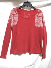We The Free Size Small Red Thermal Long Sleeve Floral Print T-Shirt EUC