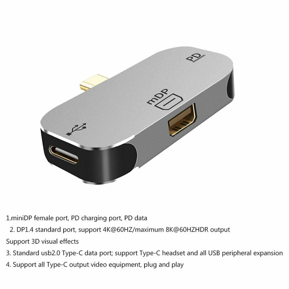 USB Hub Type C 3.1 to Mini DP C Port Adapter 3-in-1 Multi USB PD Docking Station