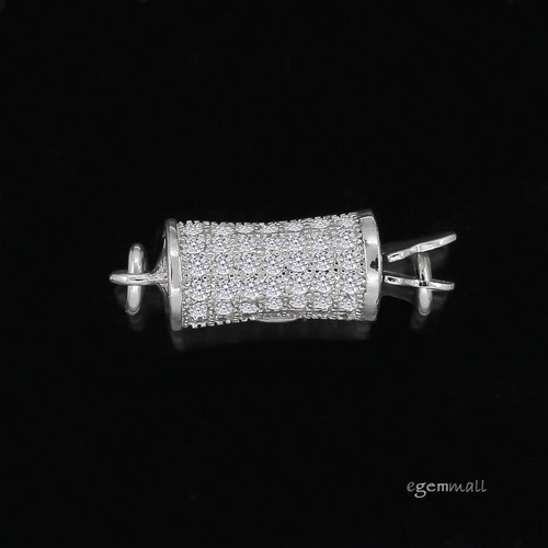 HIGH END! Sterling Silver Pillow 1-Strand CZ Pave Set Pearl Box Clasp #99263 - Picture 2 of 2