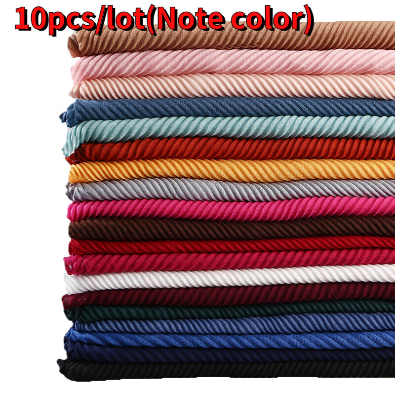 10pcs Cotton Pleated Crinkle Hijab Scarf Muslim Women Headwrap Shawl