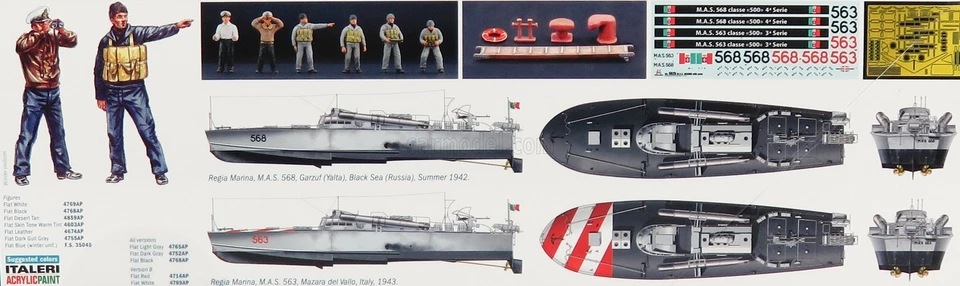 MODELLINO BARCA STATICO ITALERI BOAT MAS M.A.S. 563/568 MILITARY WITH CREW 1/35 - Immagine 2 di 3