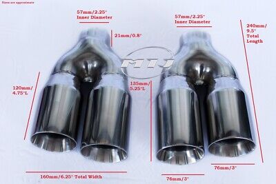 Twin Exhaust Tail Pipe Stainless Sports Pair Of 3/" Black Chrome Trim Tips Mij