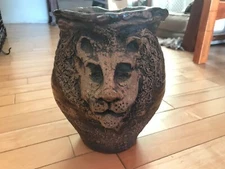 face jug lion vintage pottery hand crafted
