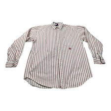 VTG Tommy Hilfiger Button-Up Shirt Men's M White Striped Crest Logo Embroidered