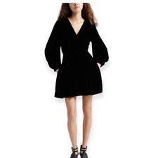 ULLA JOHNSON Audrey Tiered Puff-sleeve Velvet Mini Dress In Noir, Size 6