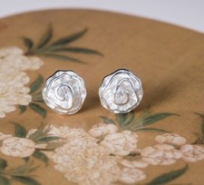 I04 Earring Flower Rose Sterling Silver 925 Ear Stud
