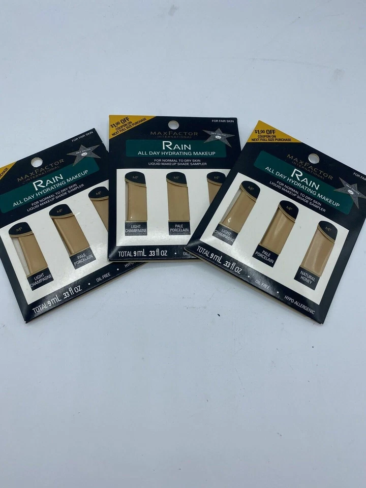 3 Lot Max Factor Rain All Day Hydrating Makeup Shade Sampler Normal To Dry Skin - Image 2 of 4