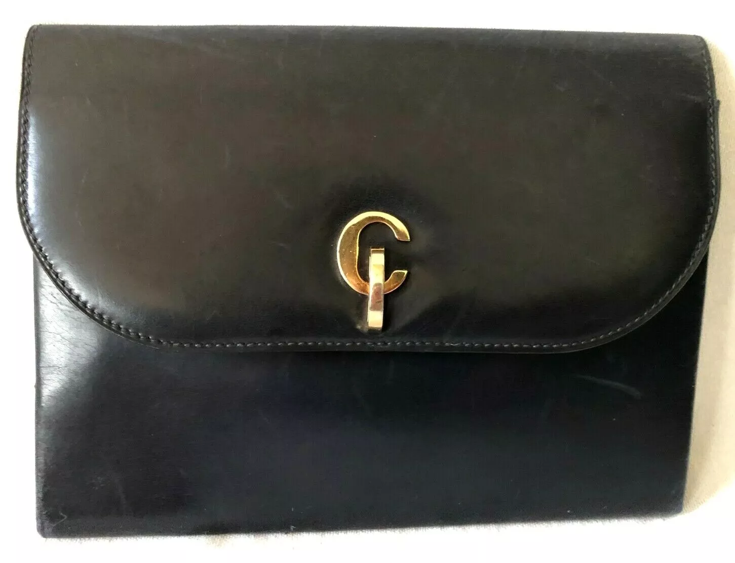 Sac à main vintage Christian Dior bleu foncé cuir