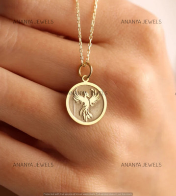 Real 14K Yellow Gold Plated Women's Phoenix Bird Beauty Charm Pendant Necklaces