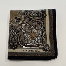 MEN HANDKERCHIEF VINTAGE LANCEL ART BROWN PAISLEYS COTTON POCKET SQUARE 17  NWT