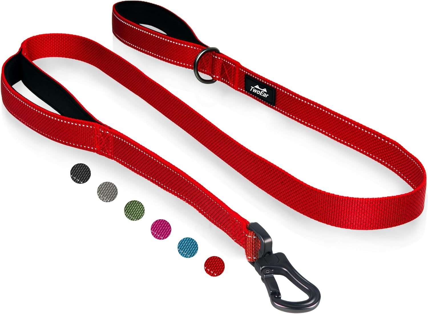 4FT 1IN Strong Red Dog Leash with 2 Padded Handles, Traffic Handle Extra Control