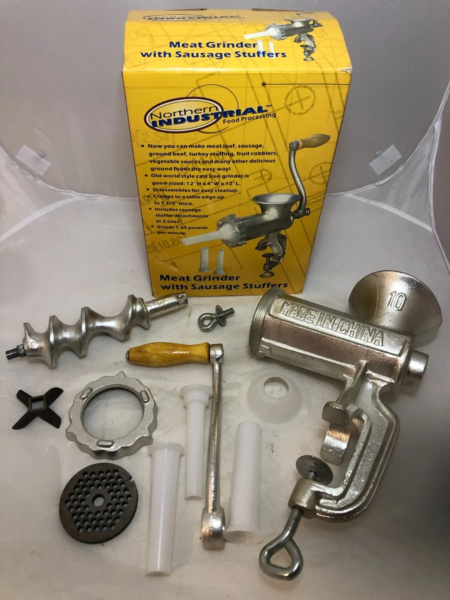 Cast Iron Table Mount Meat Grinder - Manual Mincer Includes Two 3/4  Cutting Disks and Sausage Stuffer Funnel, Heavy Duty- Make Homemade Ground  Beef