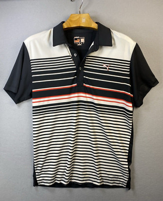 Puma Performance Polo Golf Shirt Men's Small Yarn Dye Stripe Dry Cell EUC UPF 40