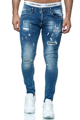 Designer Herren Jeans Hose Slim Skinny Fit Stretch Röhrenjeans Blau Schwarz