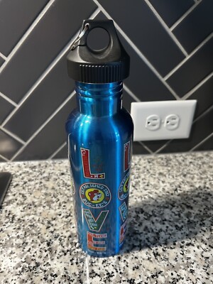 Bucees Peace Love Aluminum Water Bottle 24 Fl Oz Blue with Lid EUC