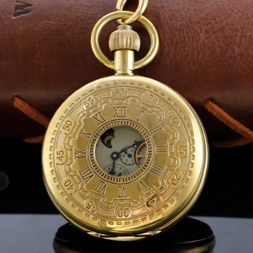 Luxury Tourbillon Moon Phase Mechanical Pocket Watch Hand-Wind Jewelry Gift - Picture 9 of 12