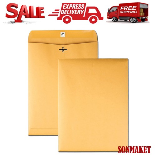 100 Pcs CLASP ENVELOPES 9x12 28lb Kraft Shipping Mailing Gummed