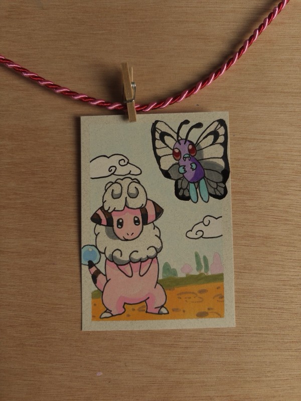 ACEO Original Pokemon Flaffy Butterfree Mini Painting By Autumn E.