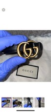 New Authentic Womens GUCCI Gold GG Marmont thin black belt 70/28